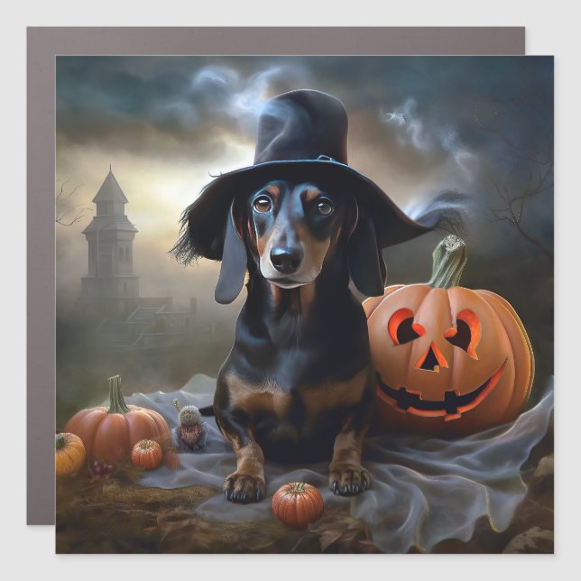 Dachshund Halloween Scary Car Magnet (Front)