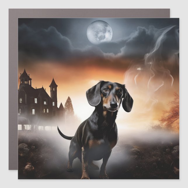 Dachshund Halloween Scary Car Magnet (Front)