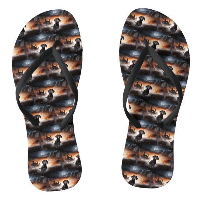 Dachshund Halloween Scary Flip Flops (Footbed)