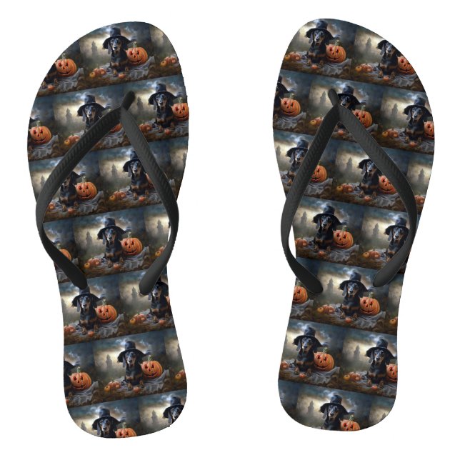 Dachshund Halloween Scary Flip Flops (Footbed)