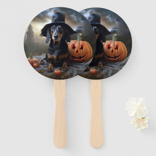 Dachshund Halloween Scary Hand Fan (Front and Back)