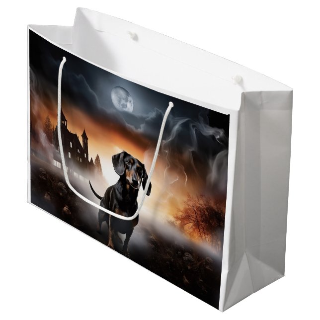 Dachshund Halloween Scary Large Gift Bag (Front Angled)
