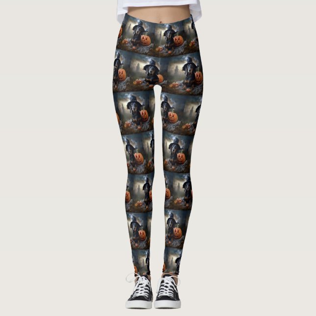 Dachshund Halloween Scary Leggings (Front)