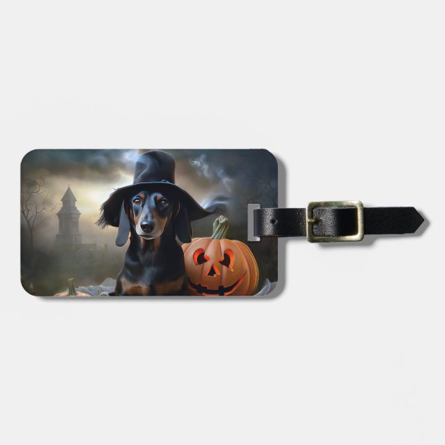 Dachshund Halloween Scary Luggage Tag (Front Horizontal)