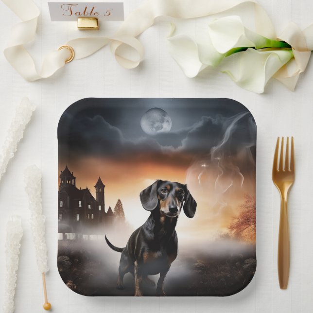 Dachshund Halloween Scary Paper Plates (Wedding)