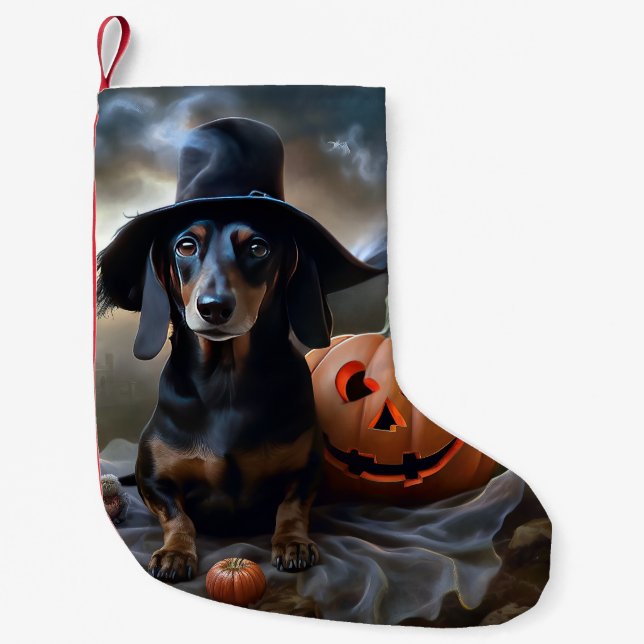 Dachshund Halloween Scary Small Christmas Stocking (Front)