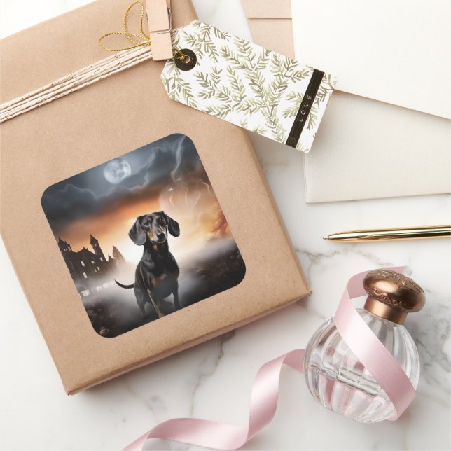 Dachshund Halloween Scary Square Sticker (Gifting)