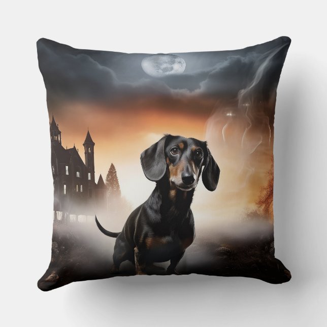 Dachshund Halloween Scary Throw Pillow (Back)