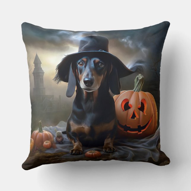 Dachshund Halloween Scary Throw Pillow (Back)