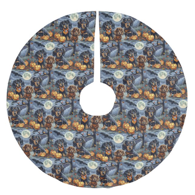 Dachshund Halloween Spooky  Brushed Polyester Tree Skirt (Front)