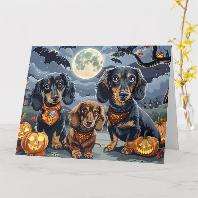 Dachshund Halloween Spooky  Card (Yellow Flower)