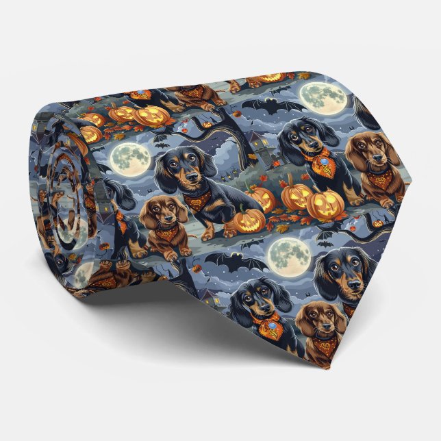 Dachshund Halloween Spooky  Neck Tie (Rolled)