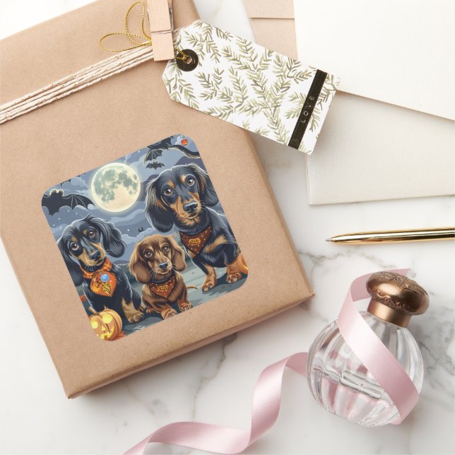 Dachshund Halloween Spooky  Square Sticker (Gifting)