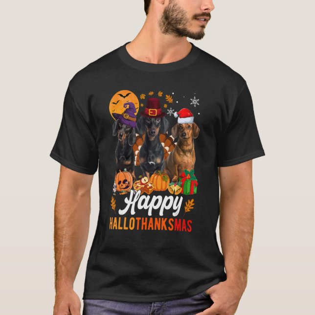 Dachshund Halloween Thanksgiving Christmas Halloth T-Shirt (Front)