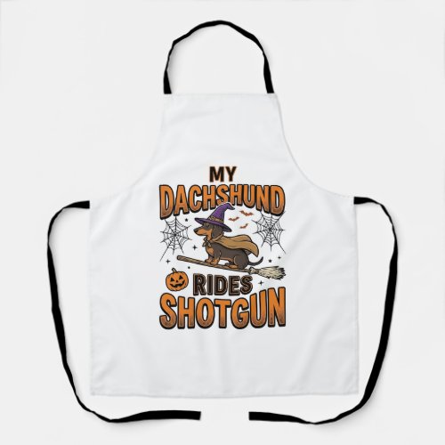 Dachshund Halloween Witch Broom Rides Shotgun Shir Apron