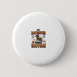 Dachshund Halloween Witch Broom Rides Shotgun Shir Button