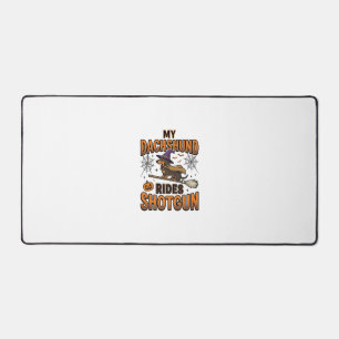 Dachshund Halloween Witch Broom Rides Shotgun Shir Desk Mat