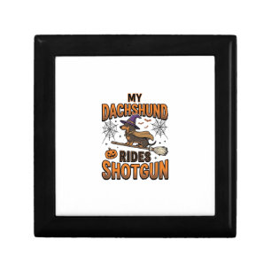 Dachshund Halloween Witch Broom Rides Shotgun Shir Gift Box