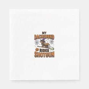 Dachshund Halloween Witch Broom Rides Shotgun Shir Napkins