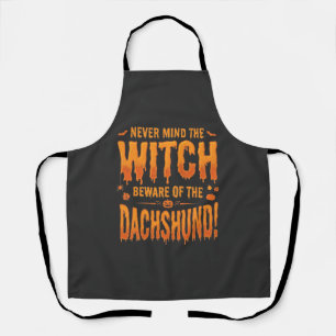 Dachshund Halloween Witch Warning Typography Vecto Apron