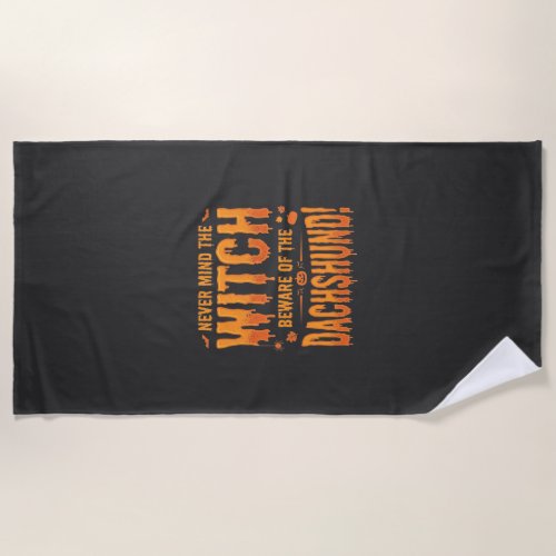 Dachshund Halloween Witch Warning Typography Vecto Beach Towel