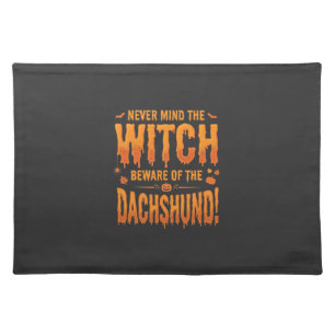 Dachshund Halloween Witch Warning Typography Vecto Cloth Placemat