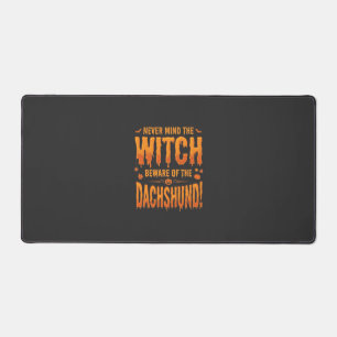 Dachshund Halloween Witch Warning Typography Vecto Desk Mat