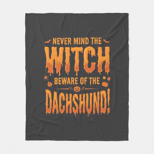 Dachshund Halloween Witch Warning Typography Vecto Fleece Blanket