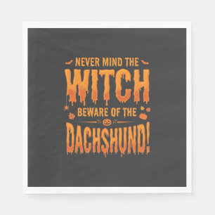 Dachshund Halloween Witch Warning Typography Vecto Napkins