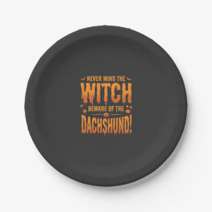 Dachshund Halloween Witch Warning Typography Vecto Paper Plates
