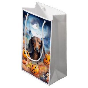 Dachshund Halloween With Pumpkins Scary Small Gift Bag