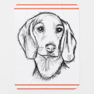 dachshund hand drawn sketch black white puppy dog  baby blanket