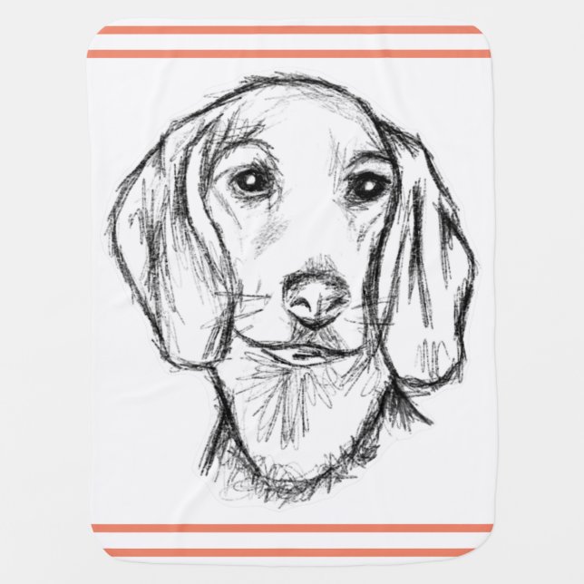dachshund hand drawn sketch black white puppy dog  baby blanket (Front)