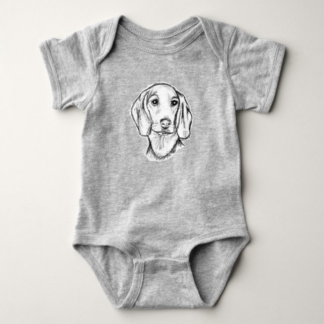dachshund hand drawn sketch black white puppy dog  baby bodysuit (Front)