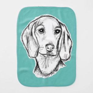 dachshund hand drawn sketch black white puppy dog baby burp cloth