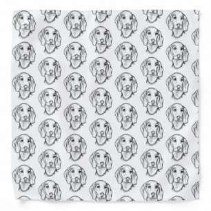 dachshund hand drawn sketch black white puppy dog  bandana