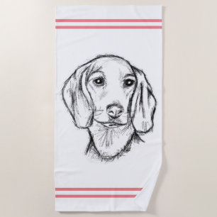 dachshund hand drawn sketch black white puppy dog beach towel