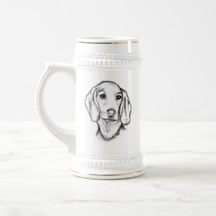 dachshund hand drawn sketch black white puppy dog beer stein