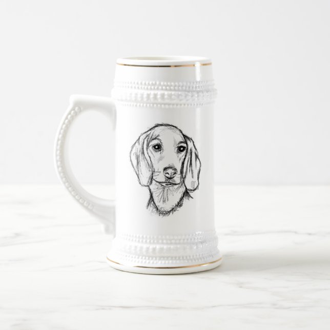 dachshund hand drawn sketch black white puppy dog  beer stein (Left)