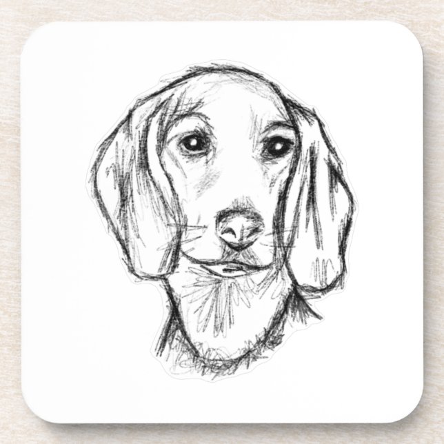 dachshund hand drawn sketch black white puppy dog  beverage coaster (Front)