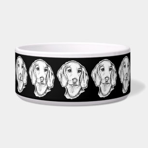 dachshund hand drawn sketch black white puppy dog  bowl