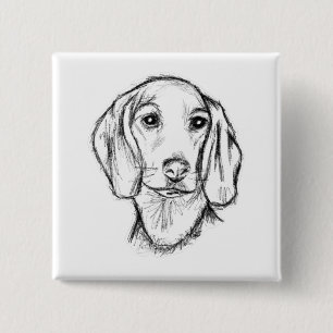 dachshund hand drawn sketch black white puppy dog button
