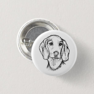 dachshund hand drawn sketch black white puppy dog  button