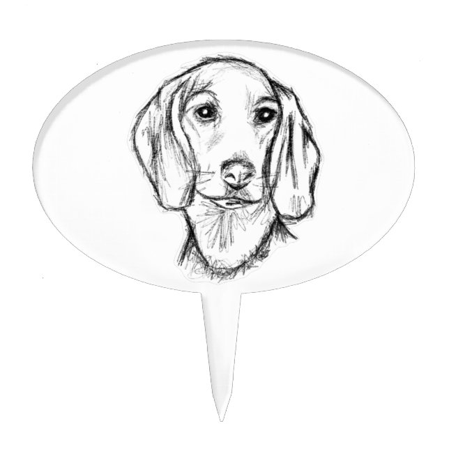 dachshund hand drawn sketch black white puppy dog  cake topper (Front)