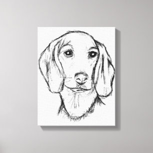 dachshund hand drawn sketch black white puppy dog  canvas print