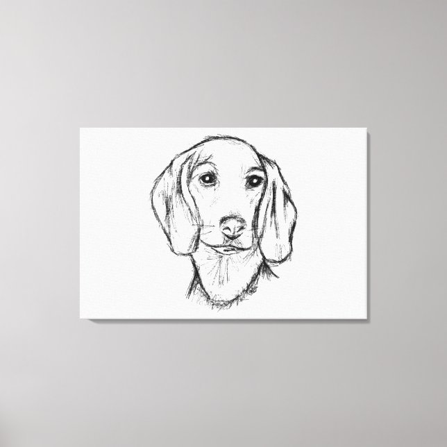 dachshund hand drawn sketch black white puppy dog  canvas print (Front)