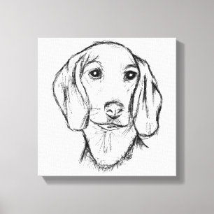 dachshund hand drawn sketch black white puppy dog  canvas print