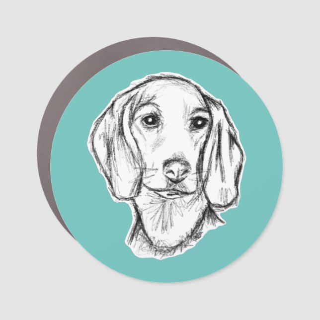 dachshund hand drawn sketch black white puppy dog  car magnet (Front)