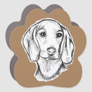 dachshund hand drawn sketch black white puppy dog car magnet