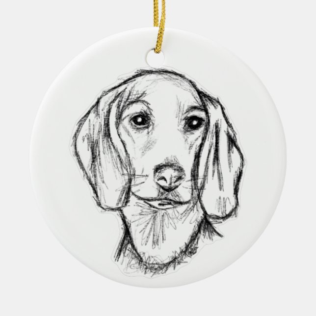 dachshund hand drawn sketch black white puppy dog  ceramic ornament (Front)